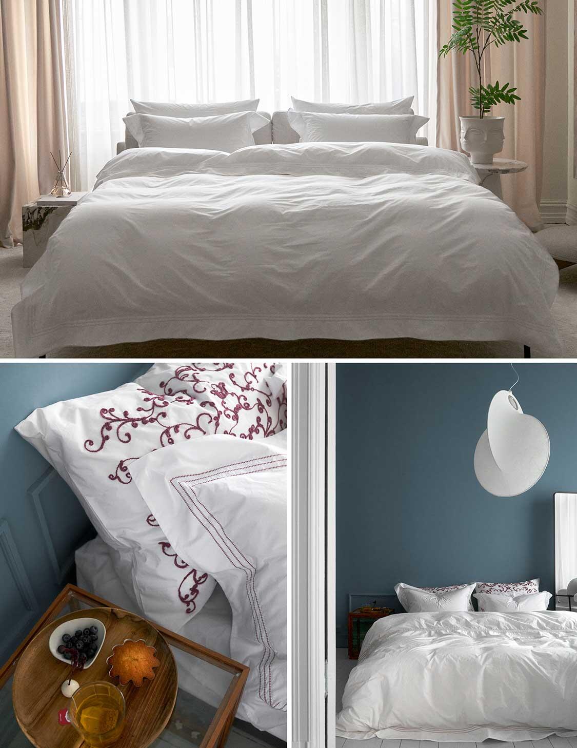 Ferdig oppredd seng sengetøy fra Tone Kroken - Habibi i hvitt