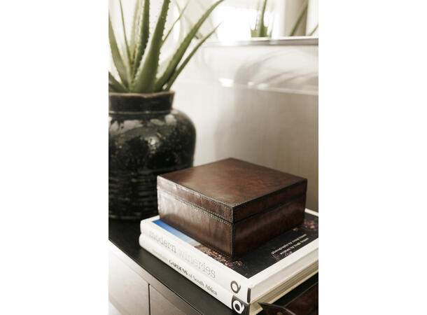 Halvor Bakke skinnboks oppbevaring lokk 20x20x9 firkantet 