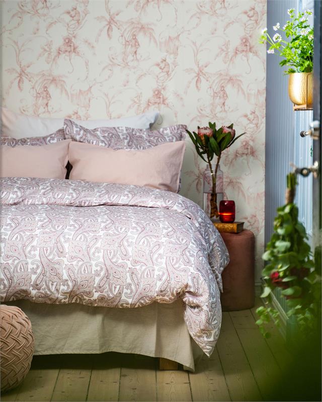 Milazzo sengesett fra Borås Cotton - Paisleymønster og farge rosa