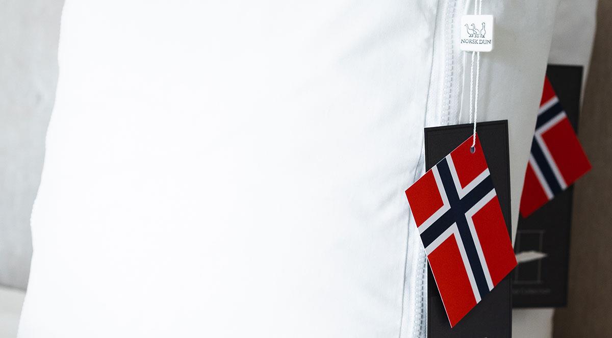 Dunputer pakket inn i dunbag med norsk flagg. Bilde