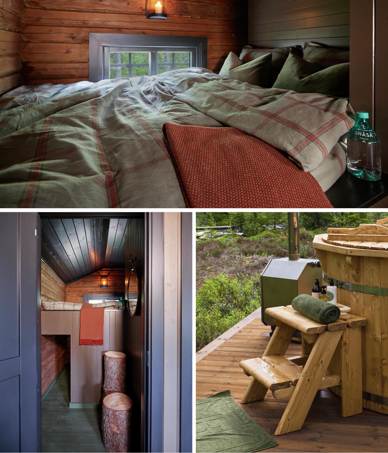 Detaljer fra soverom på hytte. Sengetøy i flanell fra Halvor Bakke. Bilde