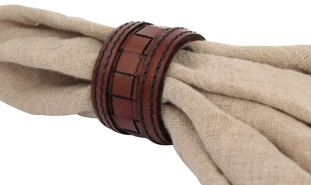 Halvor Bakke serviettringer skinn 4-pk Oak i gaveeske 