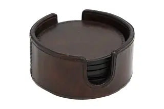 Halvor Bakke Coaster glassbrikker 6-pk Rund Brunt skinn
