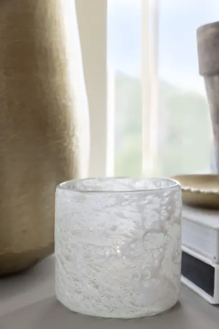 Lama telysholder glasert glass 10x10 Hvit 