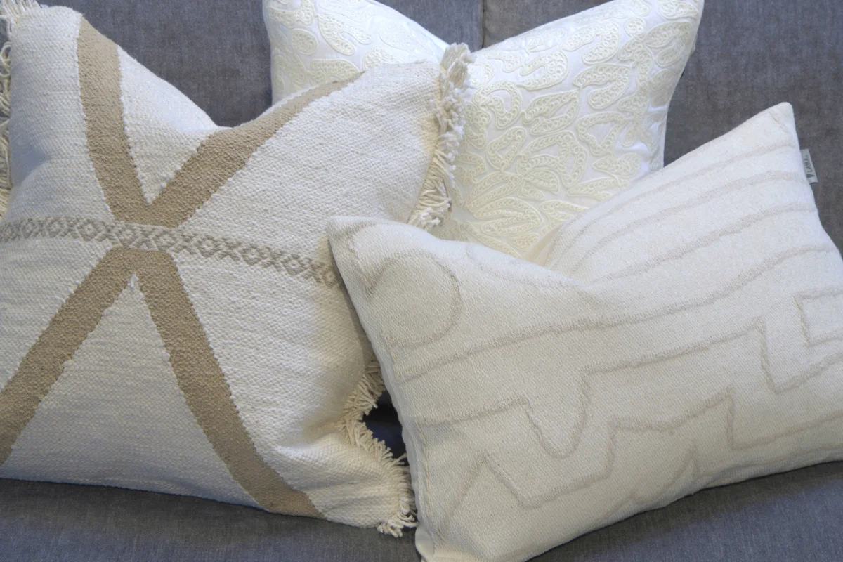 Lama Putetrekk Hvit dekor bomull hvit med offwhite dekor 50x50 