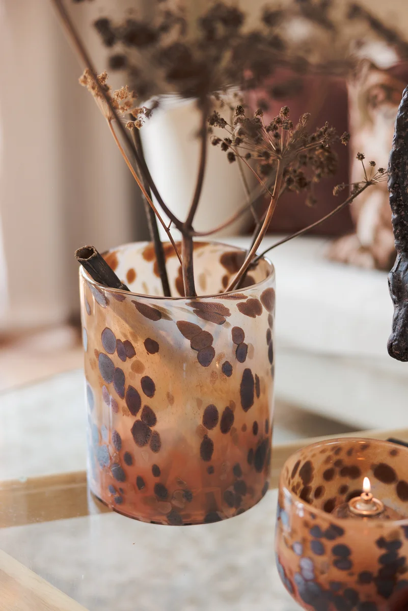 Lama lyslykt leopard glass Ø14 Brun 