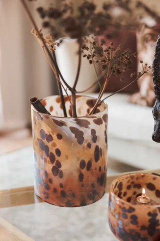 Lama vase leopard glass Ø20 Brun