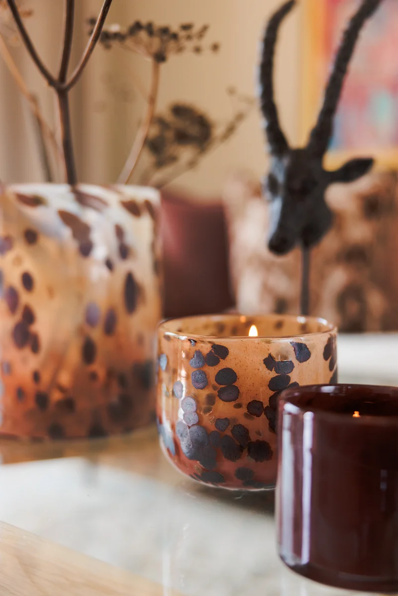 Lama lyslykt leopard glass Ø14 Brun 