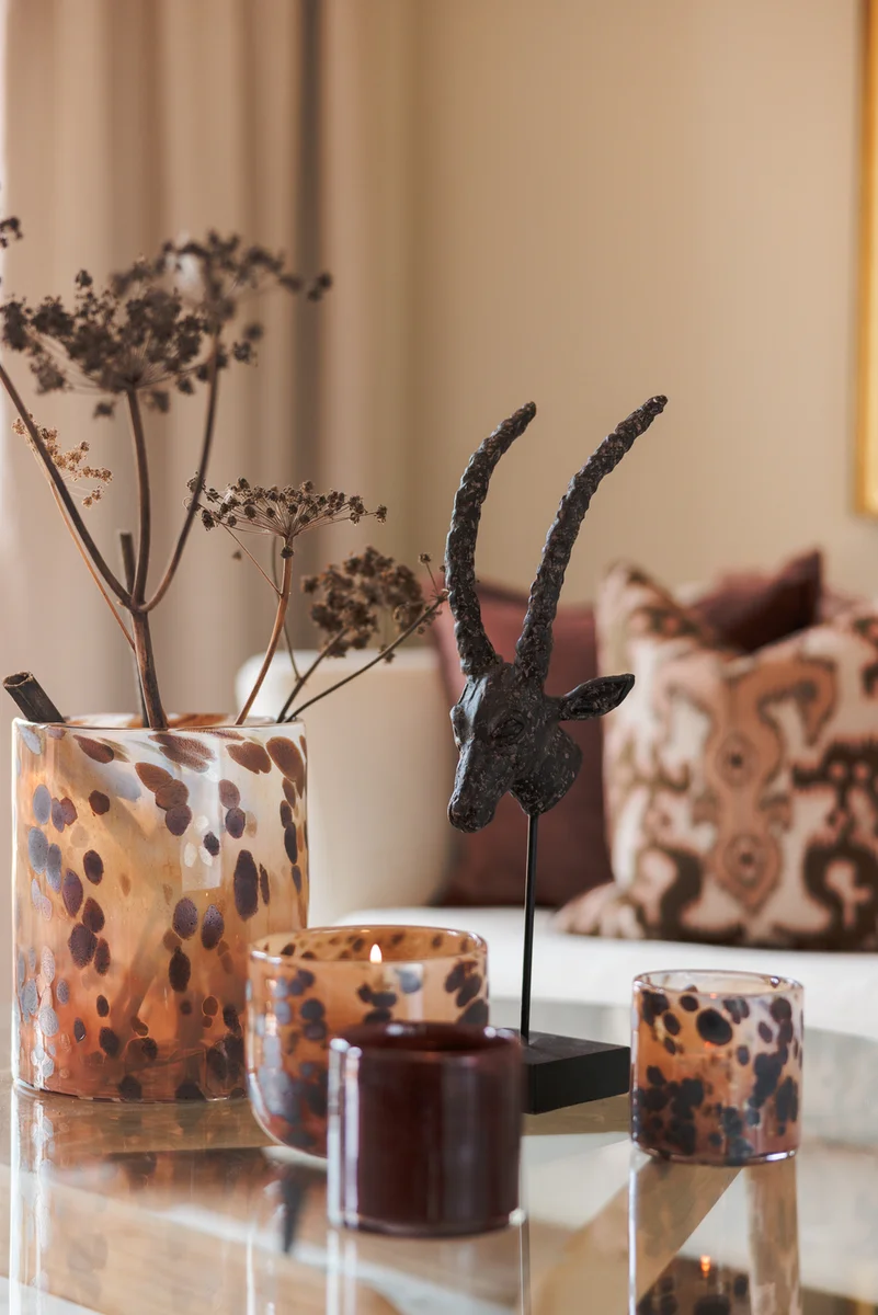 Lama lyslykt leopard glass Ø14 Brun 