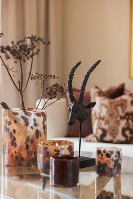 Lama telysholder leopard glass 10x10 Brun 