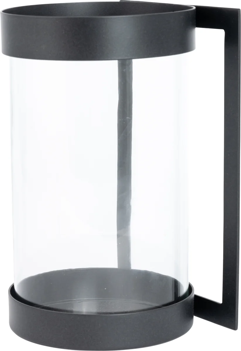 Lama lyslykt vegg glass H28 Sort metall oppe/nede 