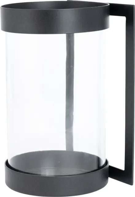 Lama lyslykt vegg glass H28 Sort metall oppe/nede 