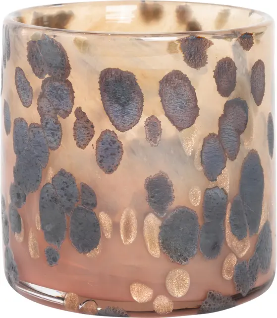 Lama telysholder leopard glass 10x10 Brun 