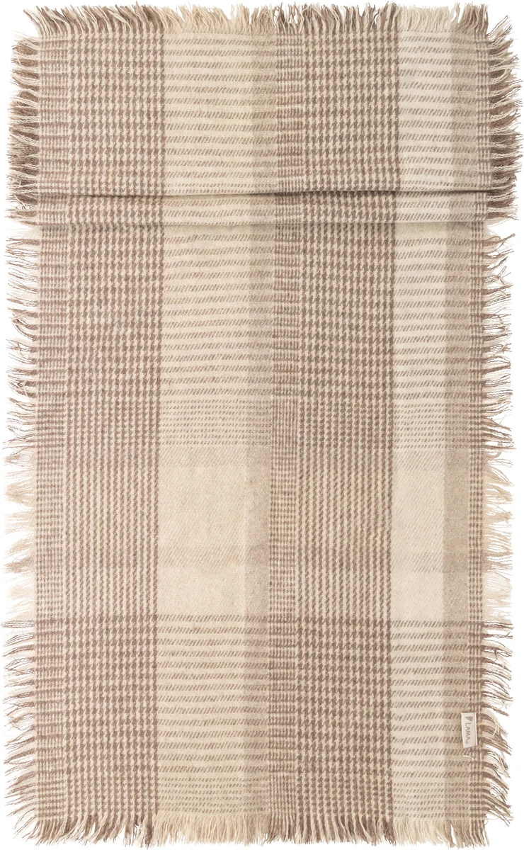 Lama Hasselt bordløper i resirk. ull 50x140 Beige glencheck 