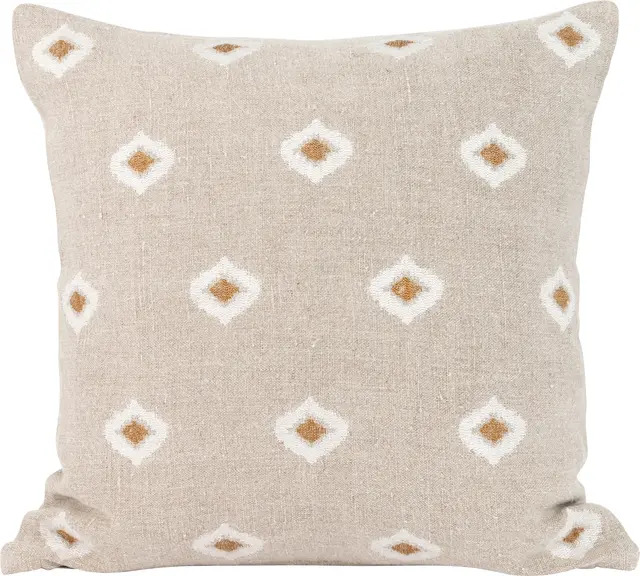 Lama Gargano putetrekk 50x50 Beige med broderte gule firkanter 