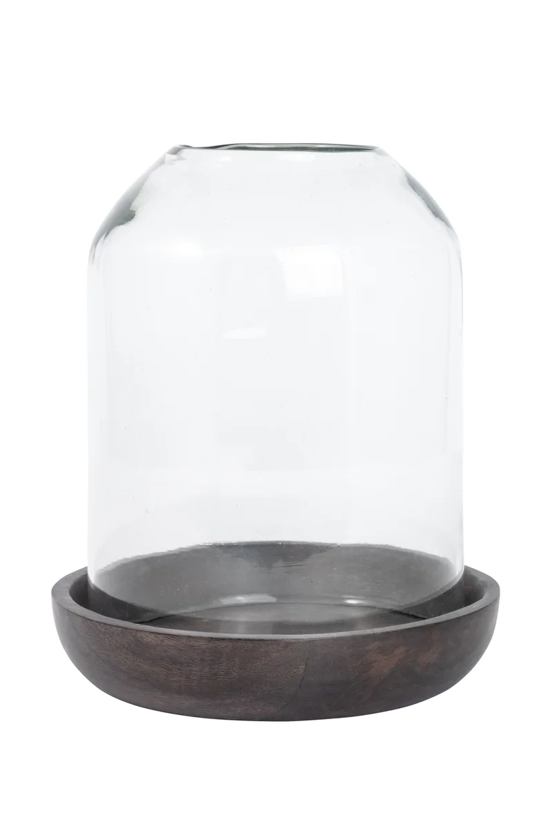 Lama Namur lyslykt glass mørk trebase H23 Brun 