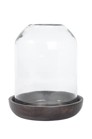 Lama Namur lyslykt glass mørk trebase H23 Brun