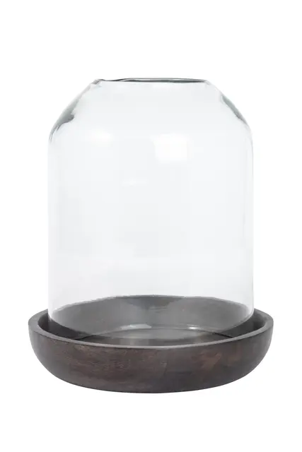 Lama Namur lyslykt glass mørk trebase H23 Brun 