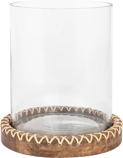 Lama Bardolino lyslykt glass og trefot Ø16 H20 Brun 