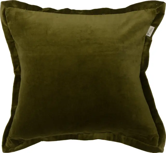 Lama Putetrekk fløyel bomull Urtegrønn med flat  kant 50x50cm 